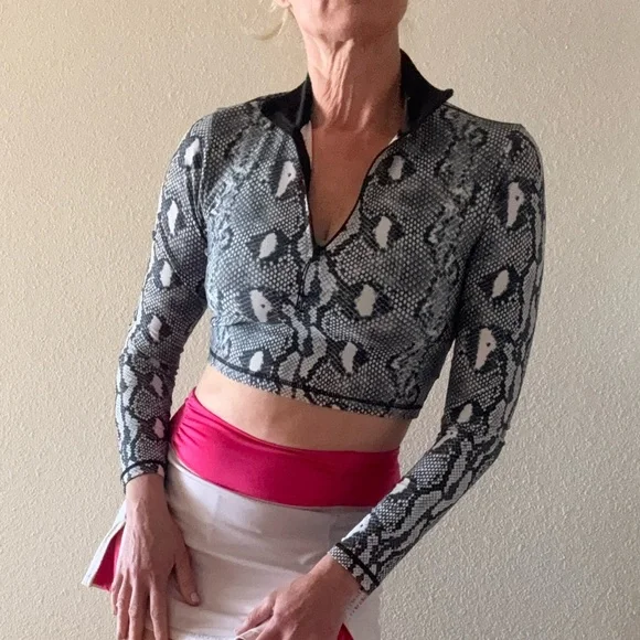 Adam Selman Python print cropped top sweatshirt zipper S $180 NEW - Picture 8 of 10
